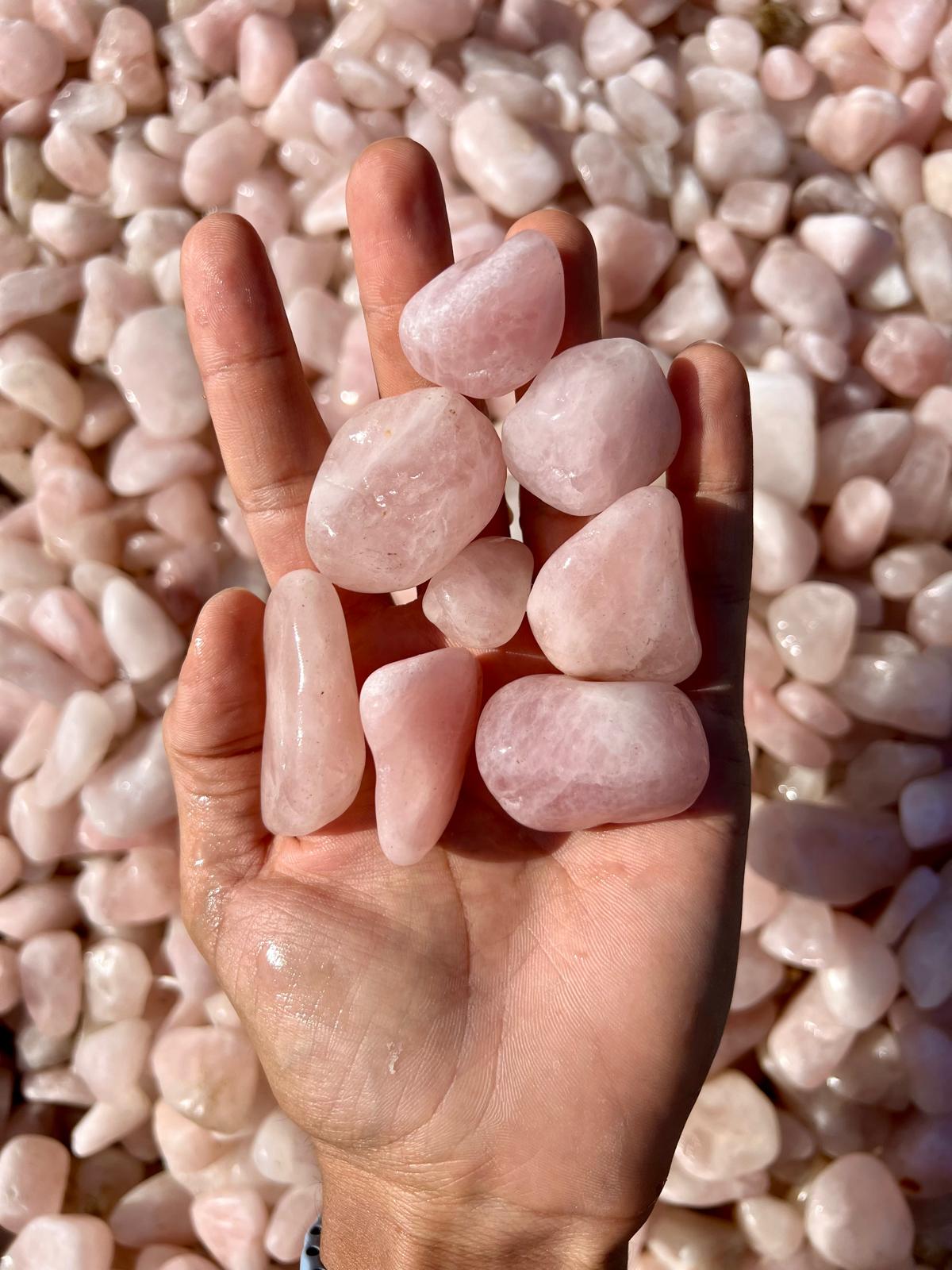 חלוקי נחל רוזקוורץ ורודים rose quartz pink pebbles